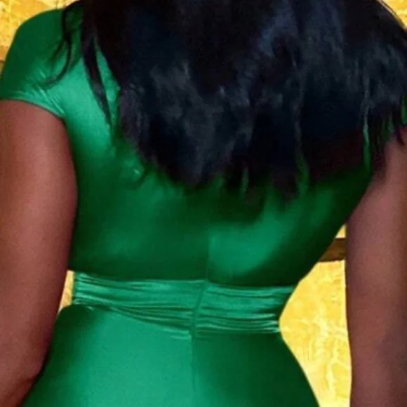 Luxe Satin Plunging Neck party Holiday Midi Dress - Picture 5 of 6